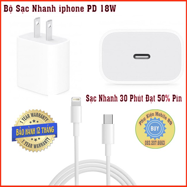 Bộ sạc nhanh PD 20w  cho ip 11promax/8/8p/x/xs/xs max Chất Lượng Cao