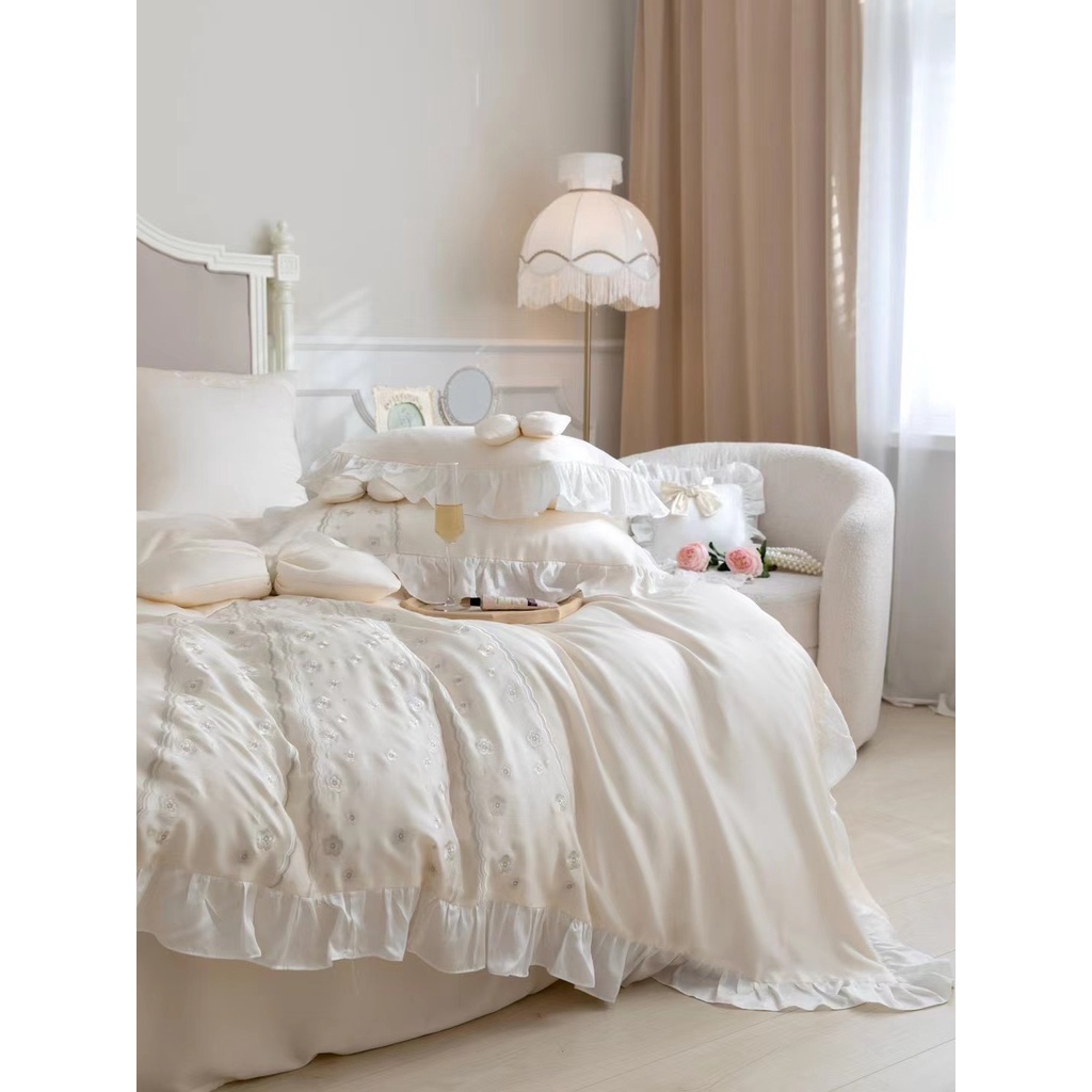 Bộ chăn ga gối Tencel 100s Công chúa - Set 5 món Cao Cấp