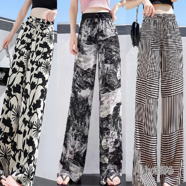 quần ống rộng Lưng Cao In Họa Tiết Thời Trang Cho Nữ