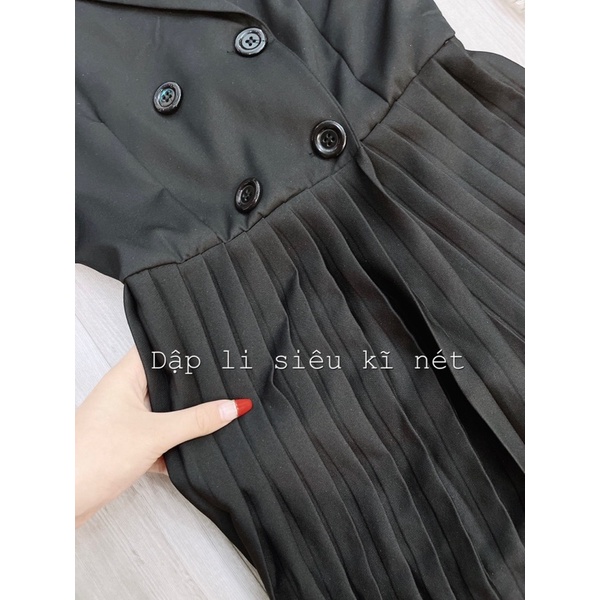 VN592 - VÁY ĐEN DÁNG DÀI CỔ VEST CHÂN DẬP LI