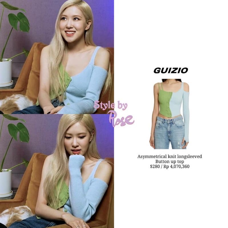 Áo len khoét vai mix 2 màu giống Rosé BLACKPINK