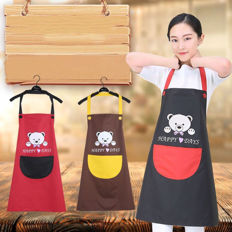 Tạp Dề Chống Thấm Hình Gấu SMK APRON Khó Bám Bẩn, Dễ Giặt Sạch Siêu Đẹp, Kiểu Dáng Hàn Quốc