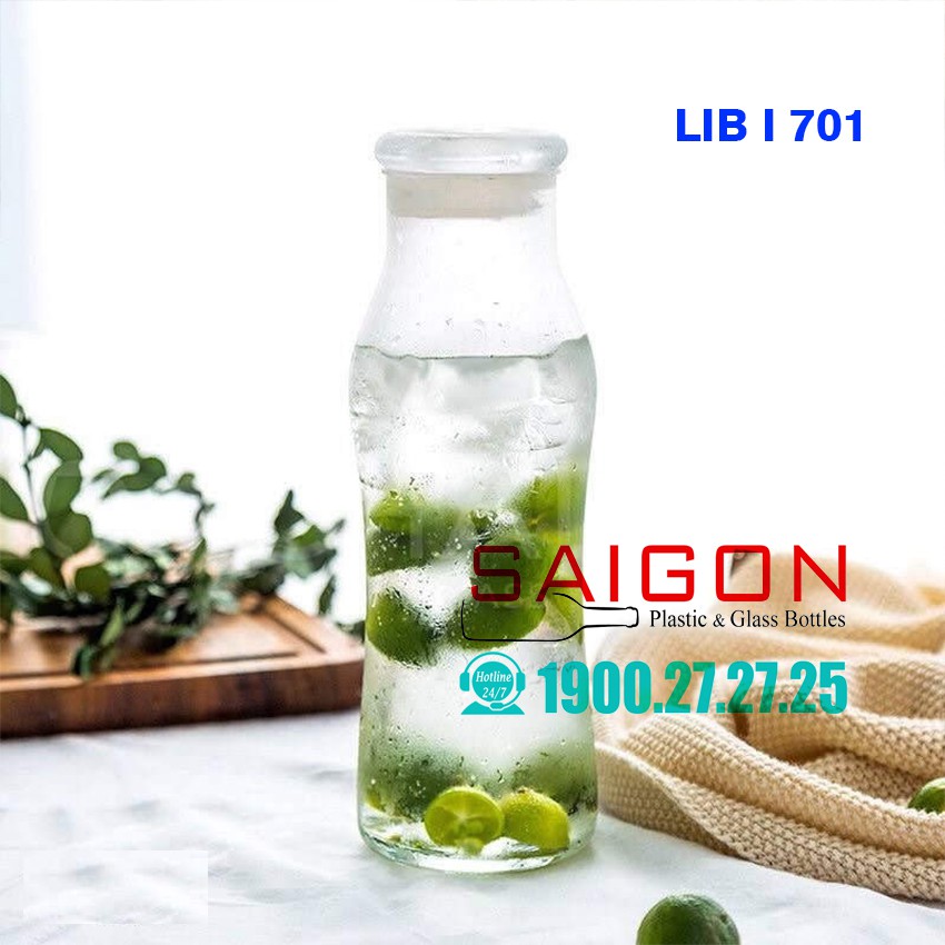 Bình Thủy Tinh Cao cấp nắp Thủy tinh 565ml đựng nước Detox | LIB.701