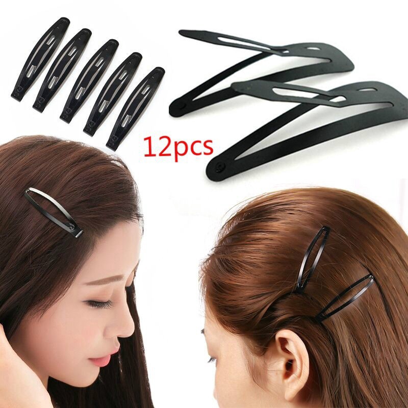 Bộ 12 Kẹp Tóc Kim Loại Màu Đen Đơn Giản Thời Trang Cho Nữ