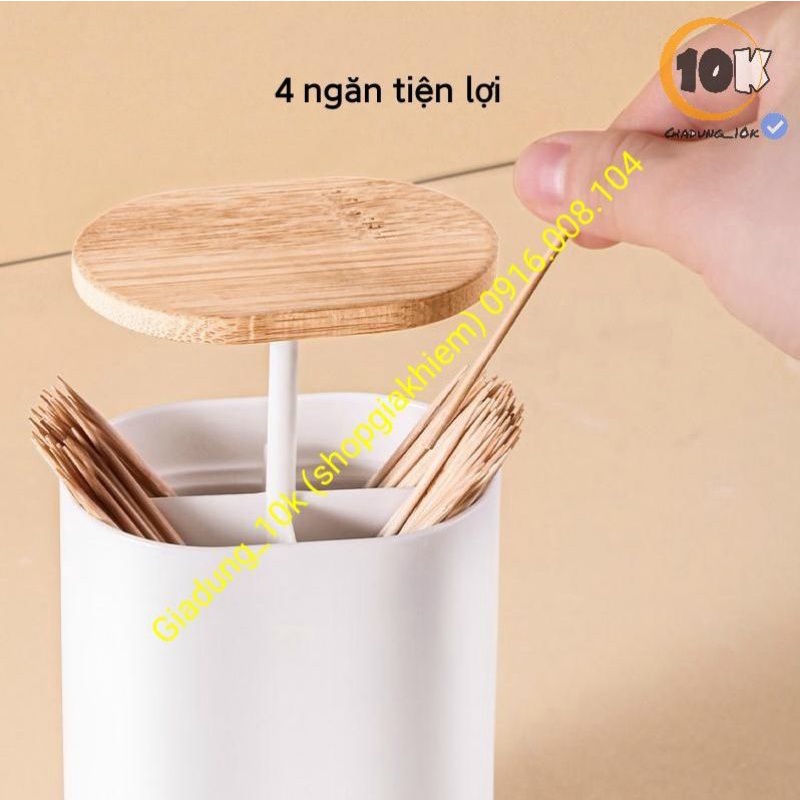 Lọ Đựng Tăm Nắp Tre 4 Ngăn Tiện Lợi (a10)