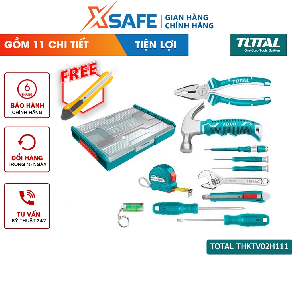 Bộ đồ nghề gia dụng 11 chi tiết TOTAL THKTV02H111 Bộ 11 công cụ đóng gói hộp nhựa, có thể xếp chồng lên nhau -Chính hãng