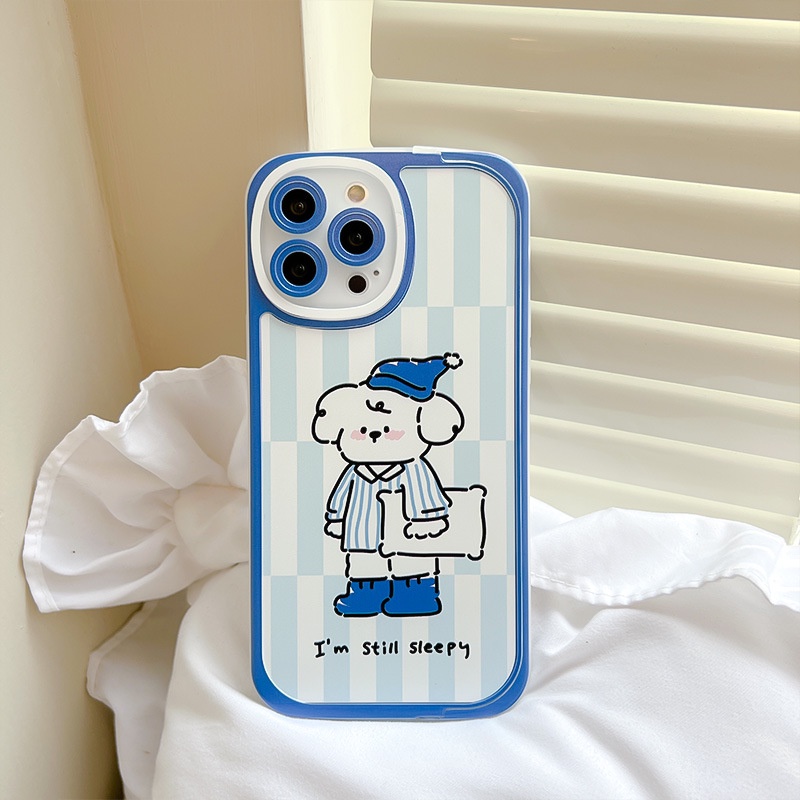 Ốp Điện Thoại Hình Chú Cún Mặc Đồ Ngủ Gắn Giá Đỡ Cho iphone7 / 7plus / 8 / 8plus / xs / 11 / 12 / 13 / 14 / pro / max / plus / promax