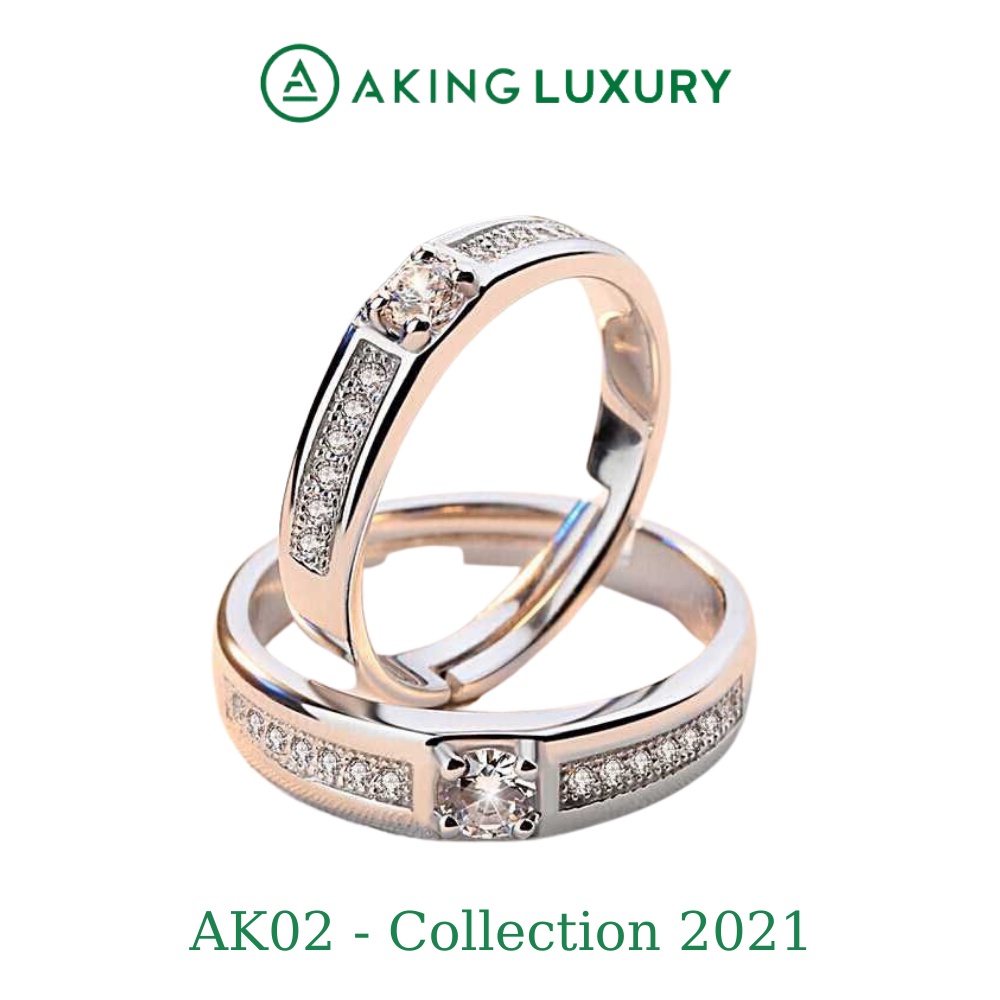 Nhẫn đôi AKING LUXURY AK02 cao cấp, nhẫn bạc nam, nhẫn bạc nữ thiết kế giống nhau. Nhẫn cặp mới nhất 2021. - Hàng nhập k