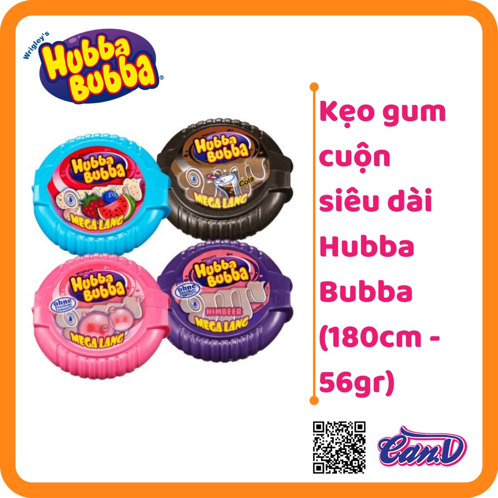 (4 vị) Kẹo gum cuộn siêu dài Hubba Bubba hộp 56gr