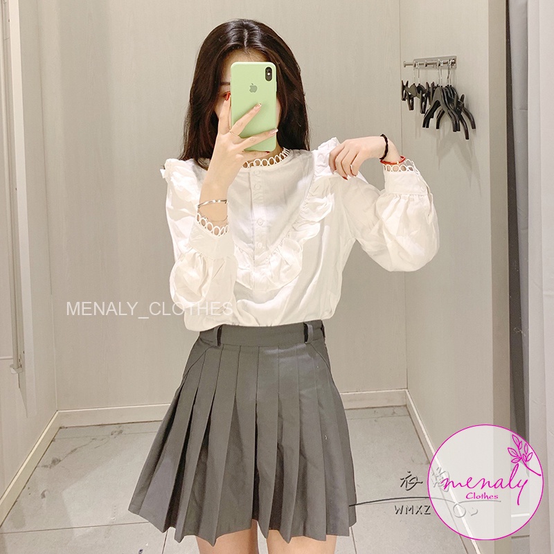 Áo kiểu sơ mi nữ cổ bèo tay phồng