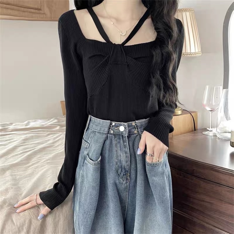 áo len dệt kim nơ ngực (56310#)