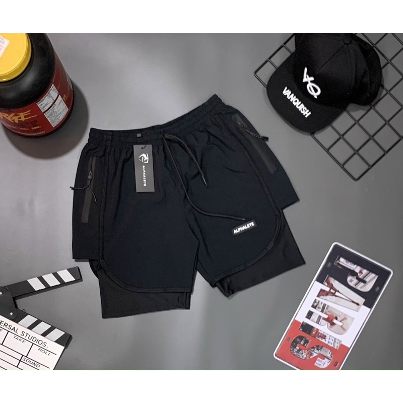 [Giảm sốc] quần short gym nam 2 lớp ALPHALETE ,quần short thể thao.