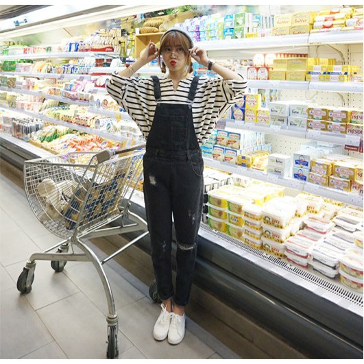 Yếm Jean Rách Gối Màu Đen | BigBuy360 - bigbuy360.vn