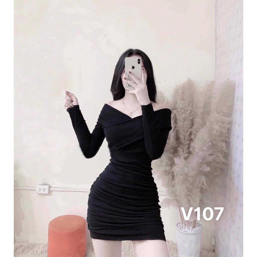 V107 Váy body đen tay dài sang chảnh  - MC phân phối chính thức