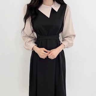 Váy cổ lệch, dáng dài, kèm đai ở eo hàng QCCC