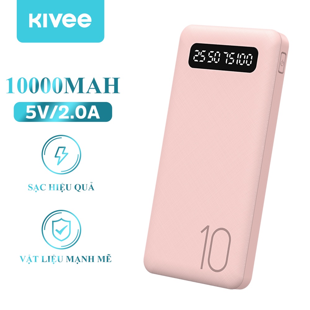 Sạc dự phòng Kivee PH31P 10000mAh 12W màu hồng dễ thương pin dự phòng bảo bành 1 năm siêu bền mini portable