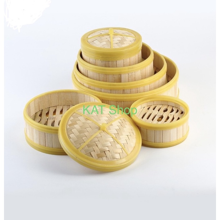 Xửng Tre Hấp Dimsum / Bánh bao / Xôi  Đa Năng Vuông - Tròn, Có Nắp Đậy ( Size: 14/16/18/20/22/26cm )