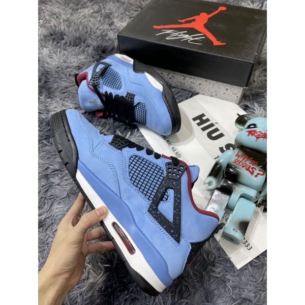 (Híu)Giầy Thể Thao Jordan 4 Travis Scott Bule|Cactus Jack|Đế Đệm Khí|Da Phấn