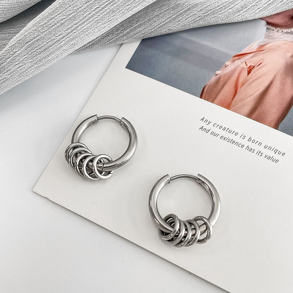 Khuyên tai dạng vòng bằng thép không gỉ nhiều màu phong cách vintage Hàn Quốc cho nam và nữ