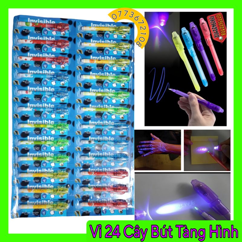 Giá Sỉ Vỉ 24 Cây bút viết mực tàng hình  có đèn soi  magic pen invisible