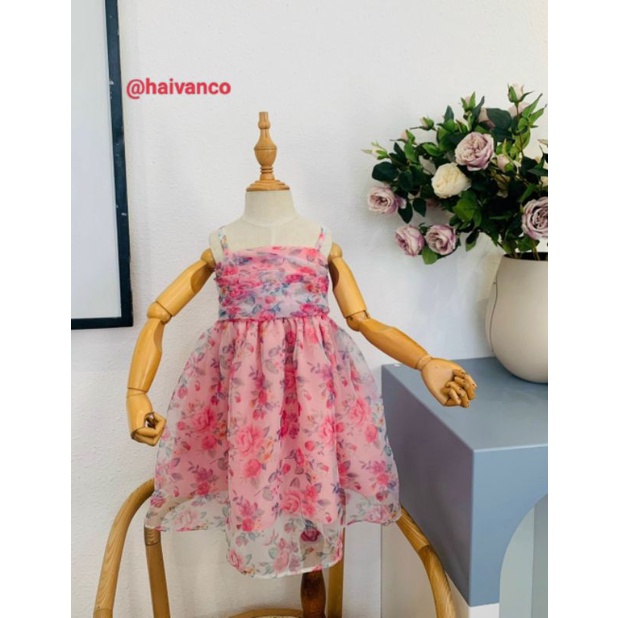 Đầm váy voan tơ dài bé gái dễ thương mềm mại dáng xòe hoa nhí Haivanco mềm mại thoáng mát bé gái 2 đến 10 tuổi đi tiệc