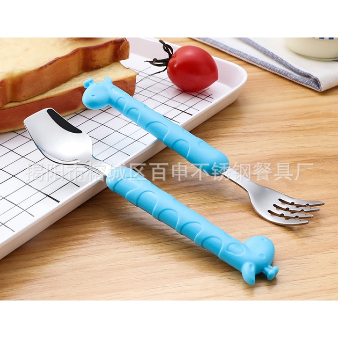 Set Thìa Nĩa Ăn Dặm Hình Hươu Cao Cổ Có Hộp