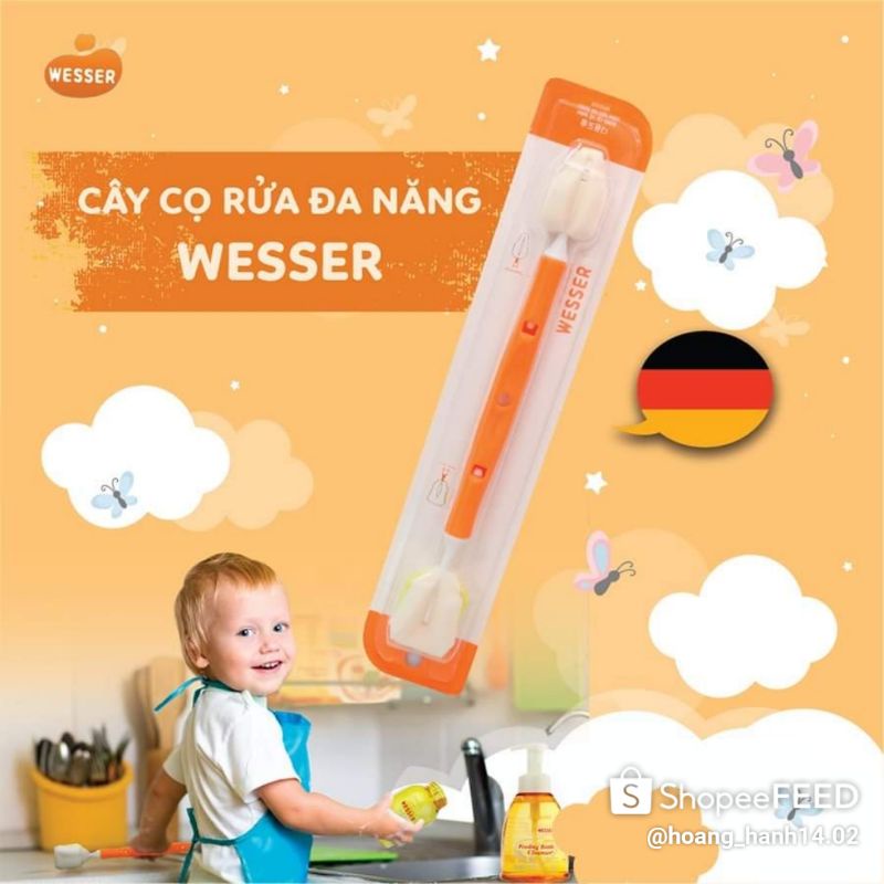 Combo nước rửa bình sữa wesser+cọ rửa bình sữa đa năng wesser