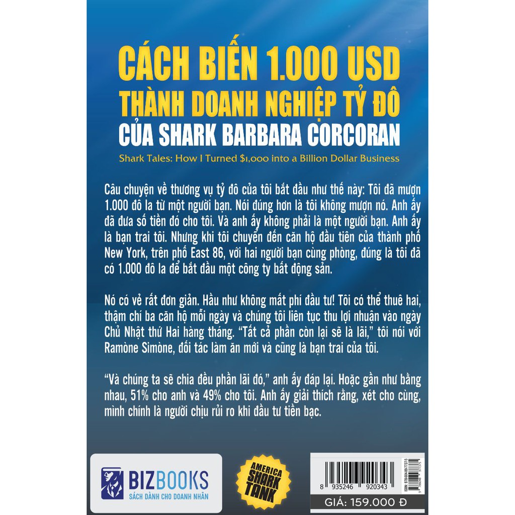 Sách America Shark tank: Cách biến 1.000 USD thành doanh nghiệp tỷ đô của Shark Barbara Corcoran  - BizBooks