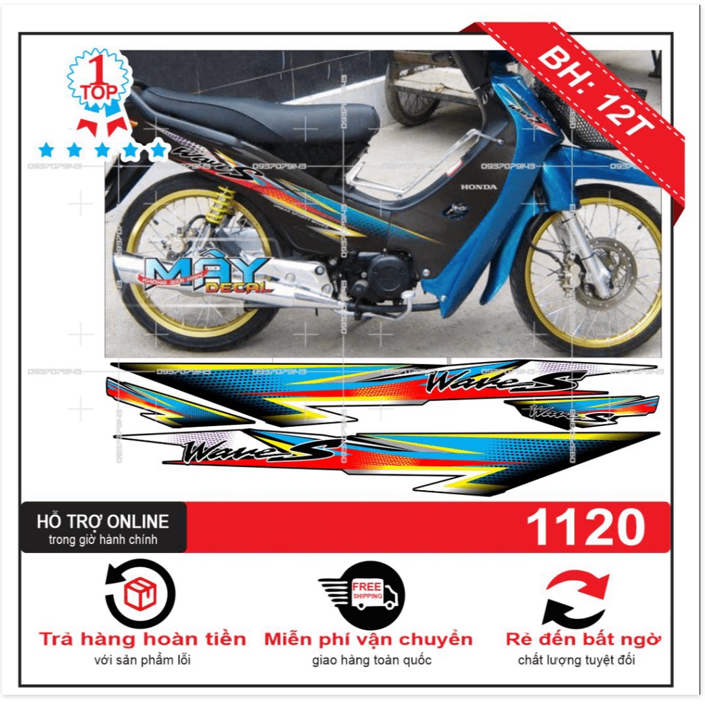( Quí khách vui lòng mang ra tiệm cho thợ dán ) Tem wave nhỏ đời đầu xanh đen