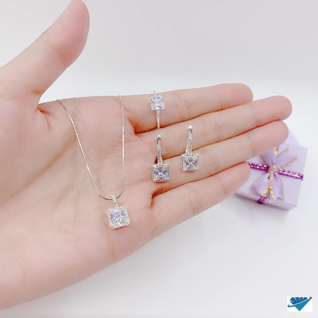 DÂY CHUYỀN BẠC MẶT ĐÁ VUÔNG CAO CẤP- DÂY DÀI 45CM
