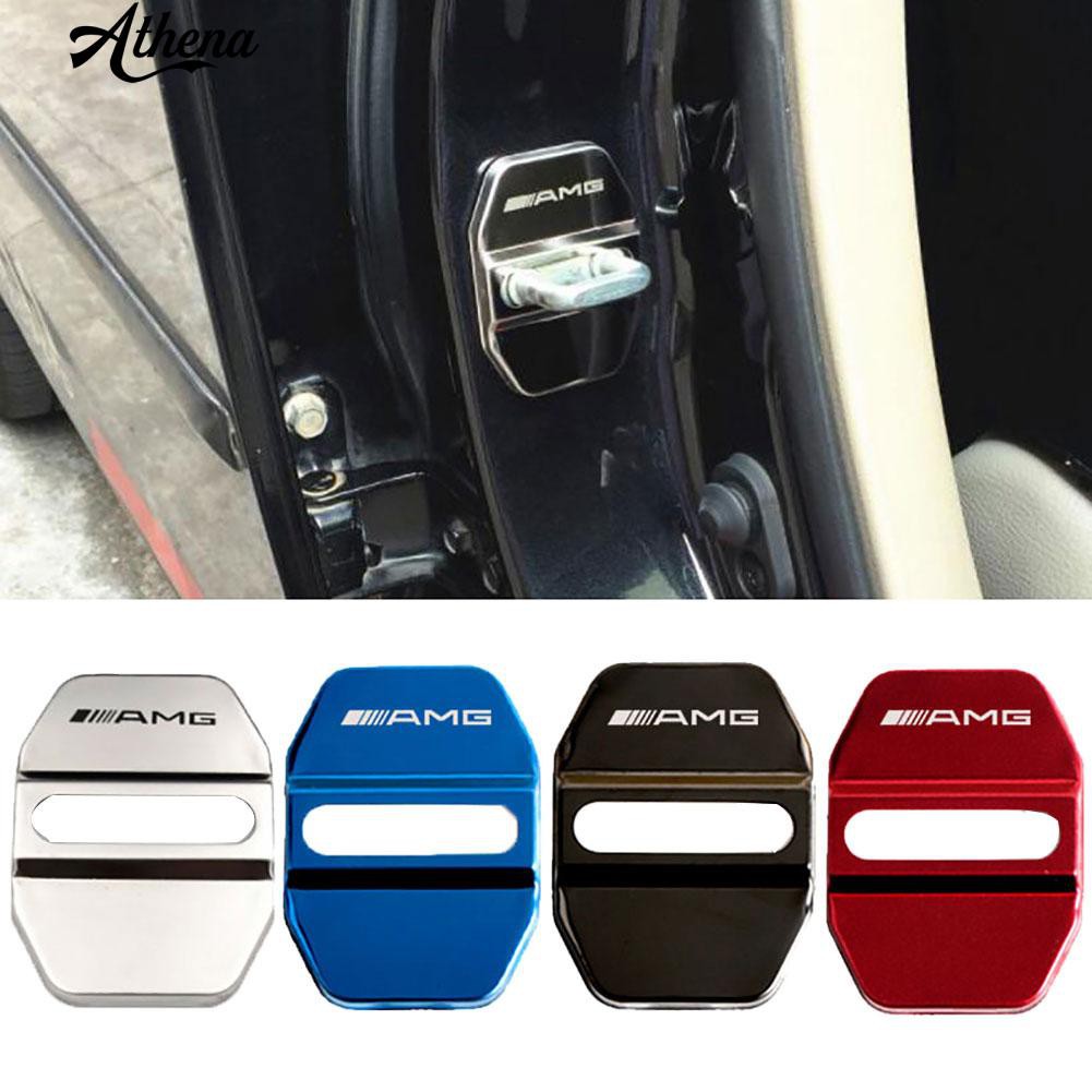 4Pcs Stainless Steel Car Door Logo Lock Protection Cover Decoration for Benz AMG