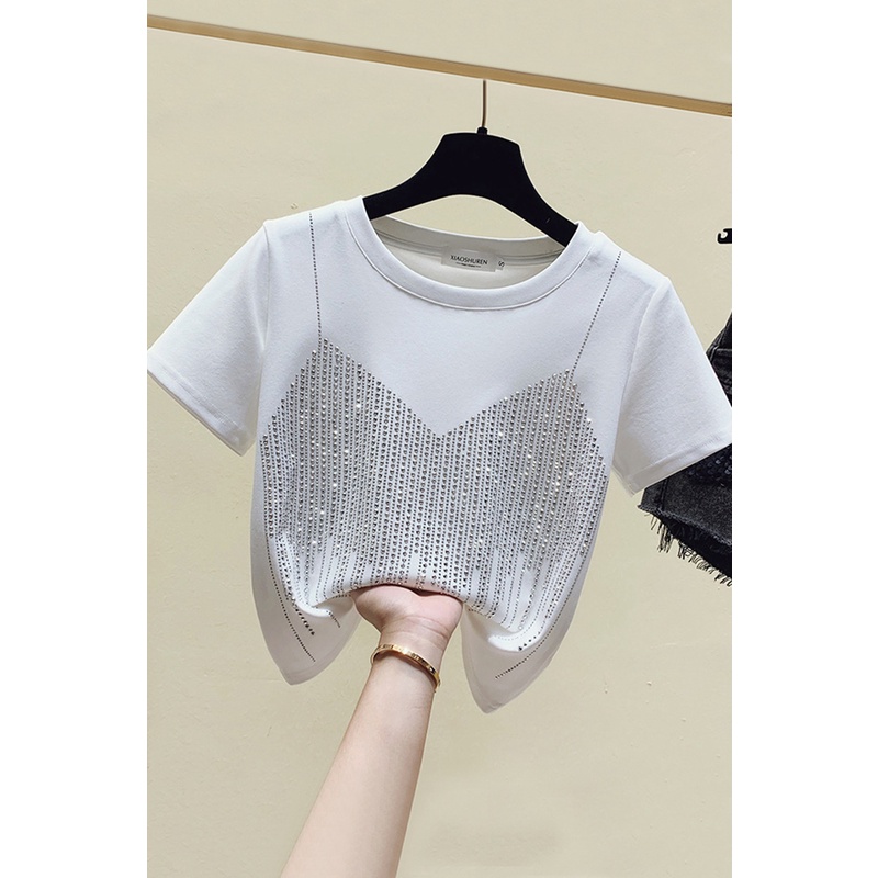 áo thun nữ đẹp đính hạt lấp láp sang chảnh 2022
