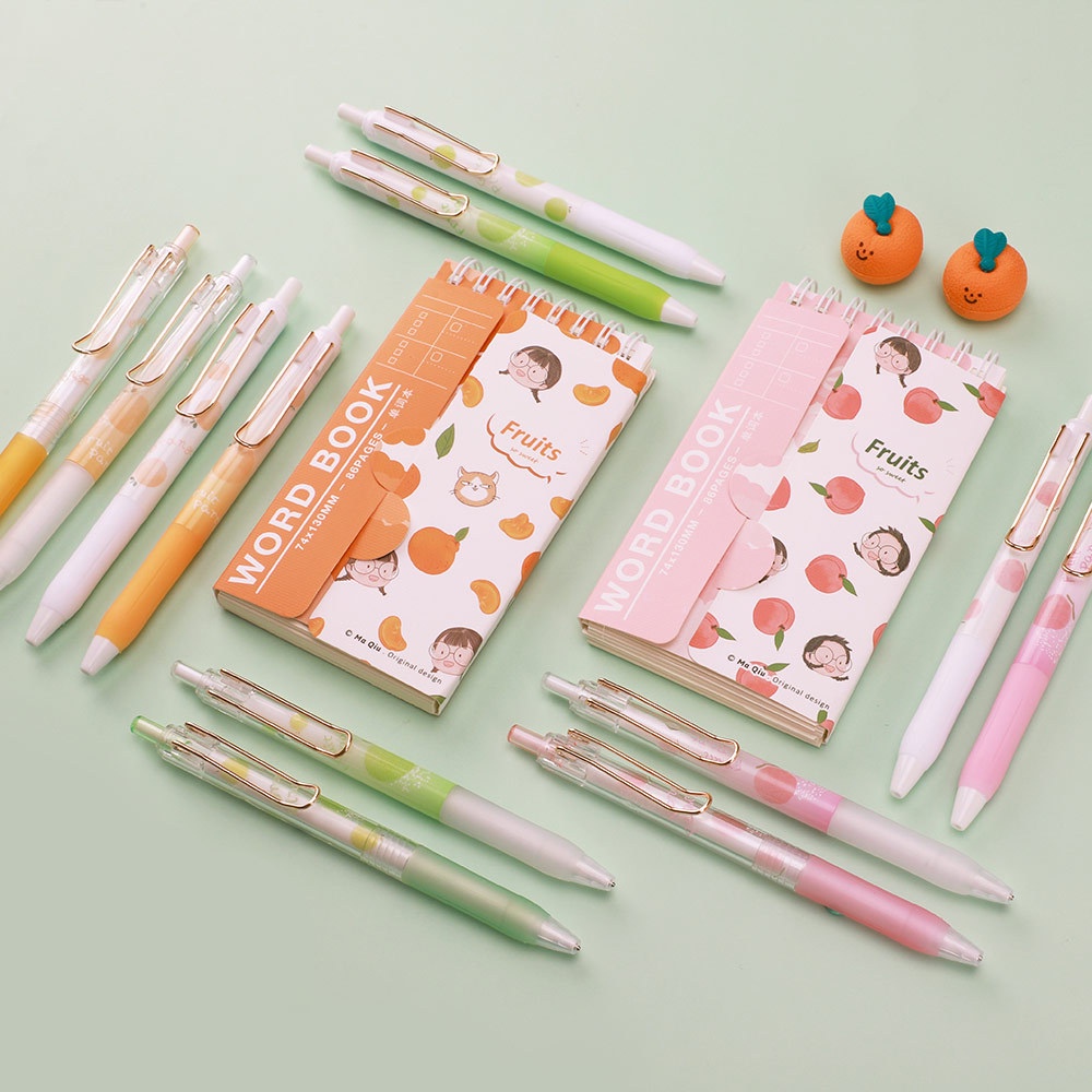 Set 2 Bút Mực Gel Đen Ngòi 0.5mm Hình Trái Cây B6288
