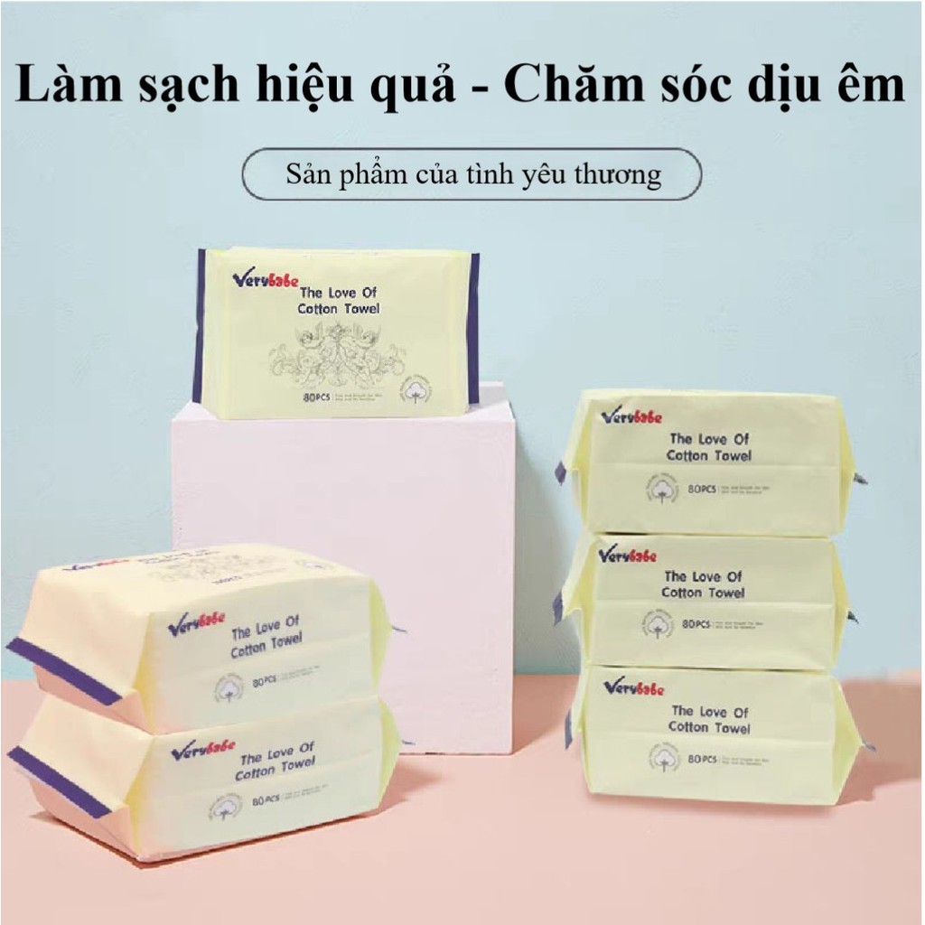 Khăn giấy cotton cho bé Verybabe gói 80 tờ