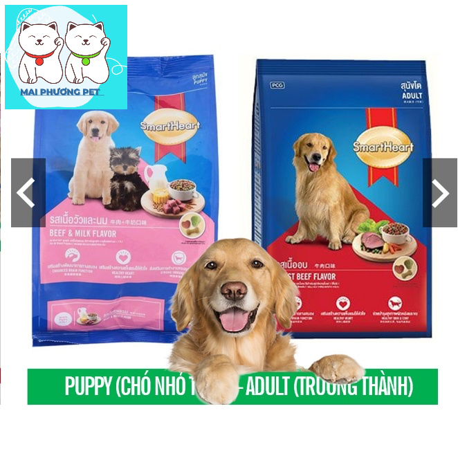 Gói 3kg- Thức ăn chó cao cấp Smartheart (2 loại) dành cho chó mọi lứa tuổi