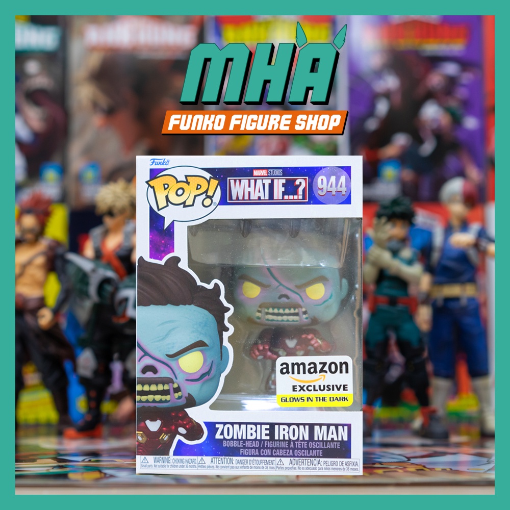 Chính Hãng Funko Pop Marvel: What If? Mô Hình Zombie Iron Man 944 GITD Amazon exclusive