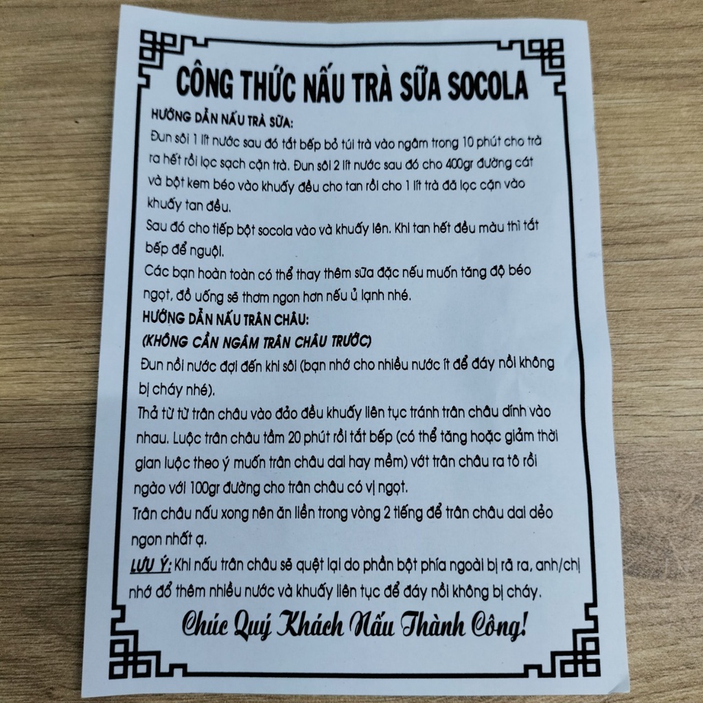 Set Nguyên Liệu Nấu Trà Sữa Trân Châu Socola 500gr ( Nấu 8-10 Ly) Siêu Ngon