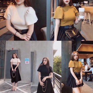 Áo len cổ tròn tay phồng mới