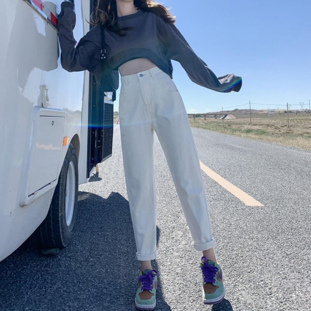 Quần jean form Unisex nam nữ màu kem phong cách cá tính thời trang Hàn Quốc | BigBuy360 - bigbuy360.vn