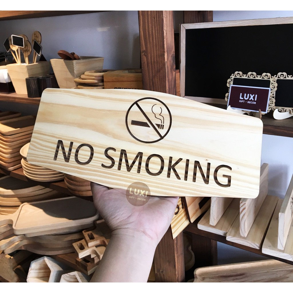 Bảng gỗ decor No smoking (29.5x13cm)