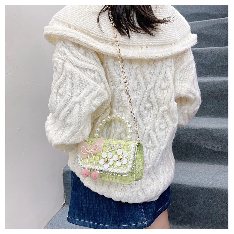 Túi Đeo Chéo Mini Vải Dạ, Quai Ngọc Sang Chảnh Đáng Yêu Cho Bé Gái