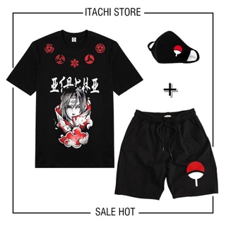 🎁 🔥sale sốc🔥 bst combo áo thun + quần short naruto akatsuki itachi uchiha tặng kèm kt cực hot 💖