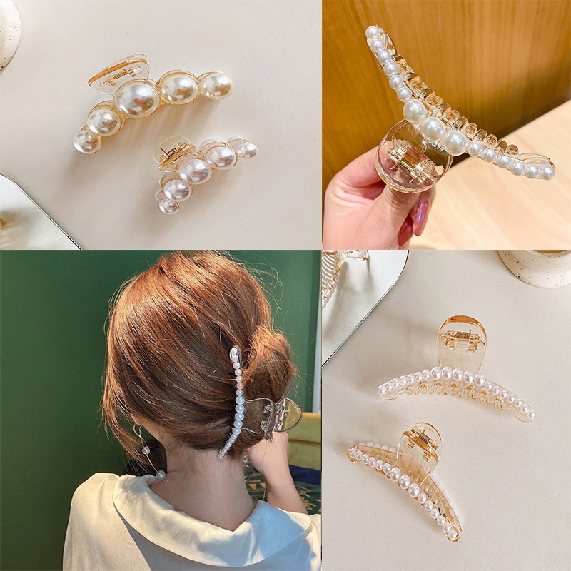 Kẹp Tóc Đính Ngọc Trai Lớn Thanh Lịch Phong Cách Hàn Quốc