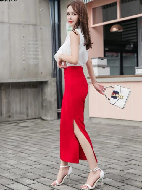 Chân váy body dài xẻ hông