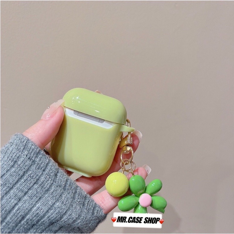 [ CÓ AP 3 ] Case Airpods 1/2 /Pro Vỏ Ốp Tai Nghe Hình Hoa Màu Xanh Lá Xinh  - Mr.Case AirPods
