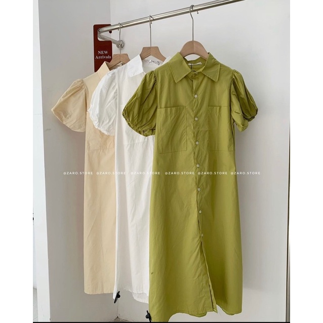 Váy sơ mi tay bồng dáng dài Hàn Quốc, Đầm sơ mi tay bồng - Dorita Boutique