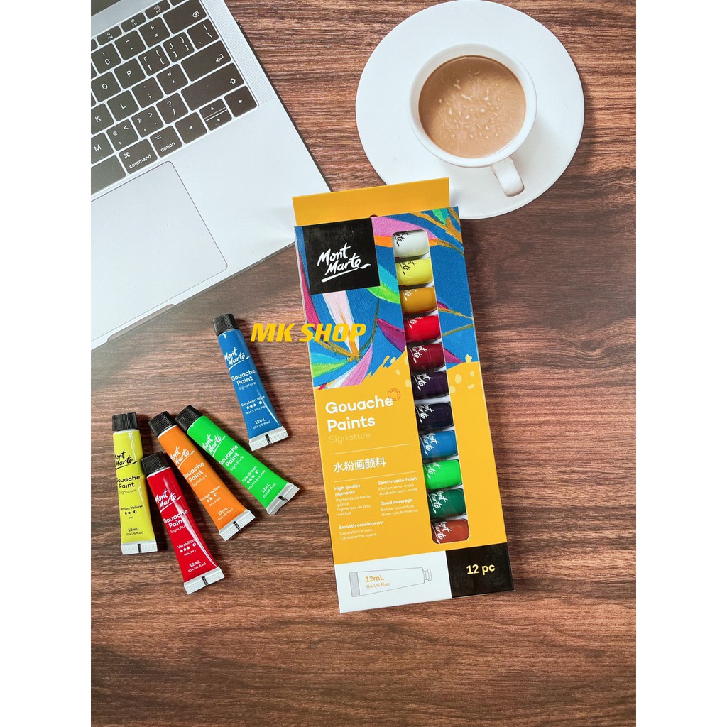 Màu Gouache Mont Marte 12ml - Hộp 12 Màu (Tặng Giấy Vẽ)