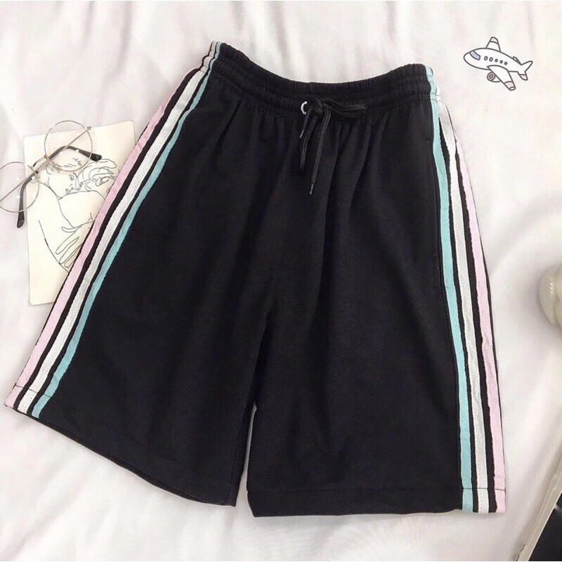 ( Sản phẩm tặng ) Quần đùi short nam nữ thun phối line sọc ống rộng unisex Rio ulzzang (Ảnh thật)