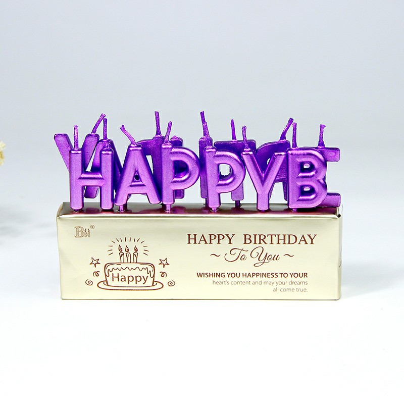 nến trang trí bánh kem [FREESHIP❤️] Bộ nến chữ Happy Birthday Tím - trang trí bánh kem