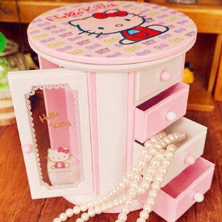Π✪Hộp đồ trang sức bé gái kitty Hello kitty đồ trang sức cổ điển cho trẻ em âm nhạc hộp đồ trang sức lưu trữ nhỏ đơn giả